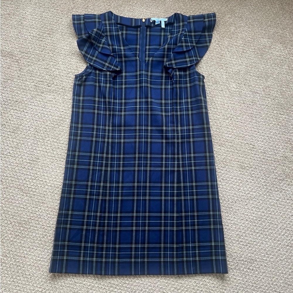 Draper James Navy Plaid V-Neck Ruffle-Sleeve Mini Dress - Picture 3 of 8